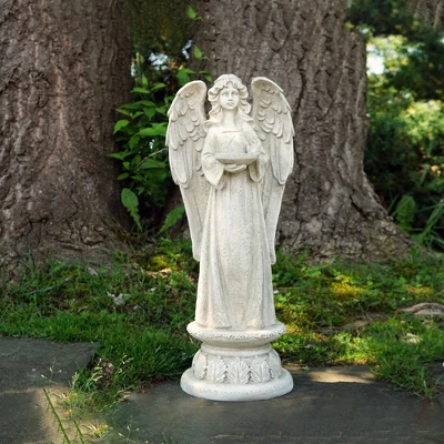 Northlight 22.5" Standing Religious Angel With Bird Bath Votive Candle Holder Outdoor Patio Garden Statue - Gray 4 Northlight 22.5" Standing Religious Angel With Bird Bath Votive Candle Holder Outdoor Patio Garden Statue - Gray - Image 2