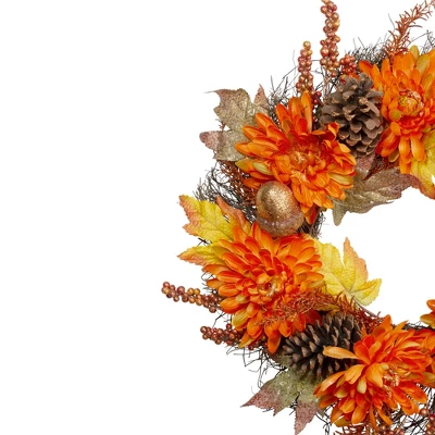 Northlight Mums And Acorns Artificial Floral Twig Wreath, 22-Inch, Unlit 4 Northlight Mums And Acorns Artificial Floral Twig Wreath, 22-Inch, Unlit - Image 2