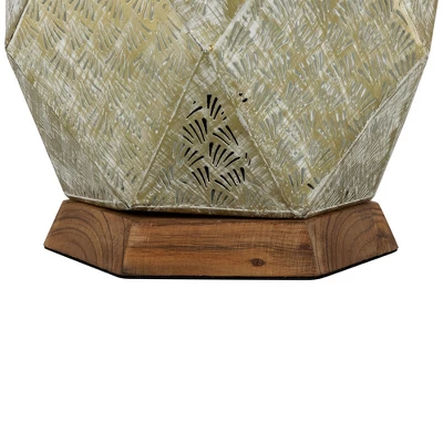 Northlight Laser-Cut Iron Table Lamp With Wooden Base - 16.75" - Gold And Brushed White 6 Northlight Laser-Cut Iron Table Lamp With Wooden Base - 16.75" - Gold And Brushed White - Image 4