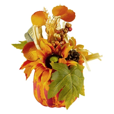 Northlight 12" Autumn Harvest Orange And Yellow Floral Pumpkin Decoration 3 Northlight 12" Autumn Harvest Orange And Yellow Floral Pumpkin Decoration