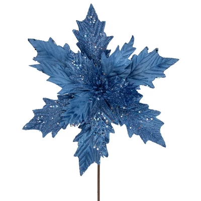 Northlight 24" Glittered Blue Poinsettia Christmas Stem Spray 4 Northlight 24" Glittered Blue Poinsettia Christmas Stem Spray - Image 2