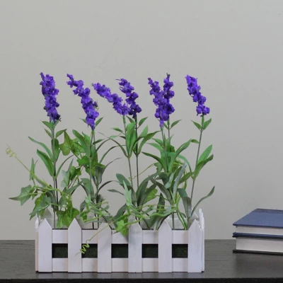 Northlight 11.75" Flowering Lavender Artificial Plant In Picket Fence Container - Green/Purple 4 Northlight 11.75" Flowering Lavender Artificial Plant In Picket Fence Container - Green/Purple - Image 2