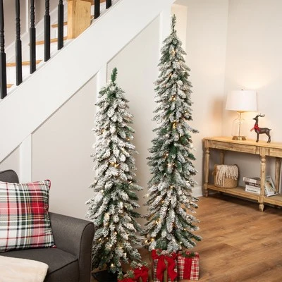 Northlight Pre-Lit Pencil Flocked Alpine Artificial Christmas Tree - 5' - Clear Lights 4 Northlight Pre-Lit Pencil Flocked Alpine Artificial Christmas Tree - 5' - Clear Lights - Image 2