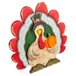 Northlight 9.75" Wooden Turkey With Pumpkin Thanksgiving Decoration