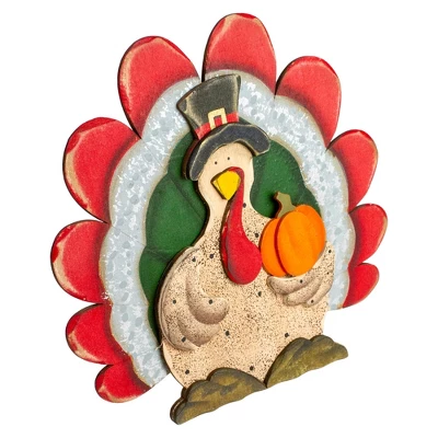 Northlight 9.75" Wooden Turkey With Pumpkin Thanksgiving Decoration 3 Northlight 9.75" Wooden Turkey With Pumpkin Thanksgiving Decoration