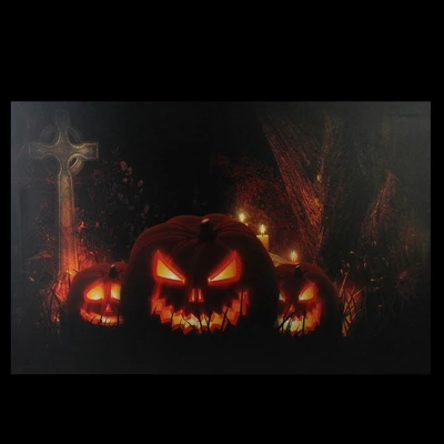 Northlight LED Lighted Jack-O-Lanterns In A Cemetery Halloween Canvas Wall Art 23.5" X 15.5" 4 Northlight LED Lighted Jack-O-Lanterns In A Cemetery Halloween Canvas Wall Art 23.5" X 15.5" - Image 2