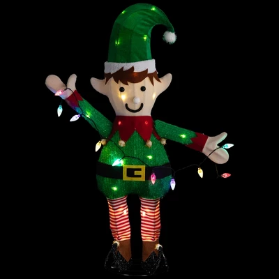 Northlight 34.25" LED Lighted Elf Holding Christmas Lights Outdoor Yard Decoration 4 Northlight 34.25" LED Lighted Elf Holding Christmas Lights Outdoor Yard Decoration - Image 2