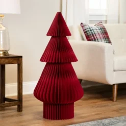Northlight Accordion Honeycomb Foldable Paper Christmas Tree - 3' - Red