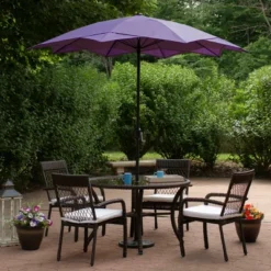 Northlight 8.85ft Outdoor Patio Lotus Umbrella With Hand Crank, Purple