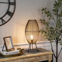 Northlight Oval Cage-Style Iron Table Lamp - 20" - Black And Gold