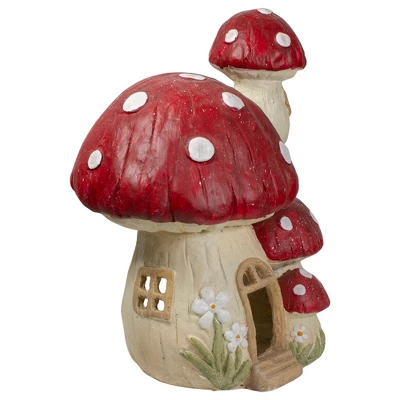 Northlight 18" Red And Beige Mushroom House Outdoor Garden Statue 4 Northlight 18" Red And Beige Mushroom House Outdoor Garden Statue - Image 2