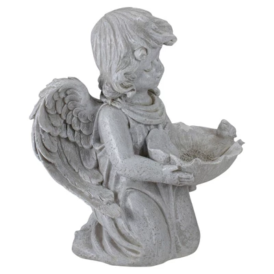 Northlight 9" Kneeling Angel With Flower Bird Feeder Outdoor Garden Statue 4 Northlight 9" Kneeling Angel With Flower Bird Feeder Outdoor Garden Statue - Image 2