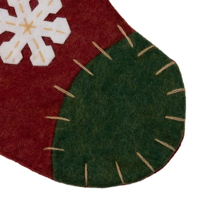 Northlight 20" Green And Red Snowflake Christmas Stocking With Blanket Stitching 4 Northlight 20" Green And Red Snowflake Christmas Stocking With Blanket Stitching - Image 2