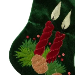Northlight 20" Dark Green And Burgundy Candle And Pine Cone Velveteen Christmas Stocking -Home decor GUEST 745c20bb fcd8 47d8 9206 033d835fed96