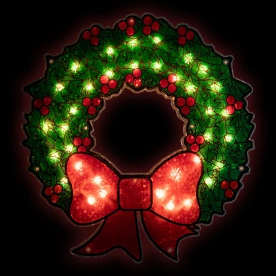 Northlight Lighted Holographic Christmas Wreath Window Silhouette Decoration - 15" 3 Northlight Lighted Holographic Christmas Wreath Window Silhouette Decoration - 15"