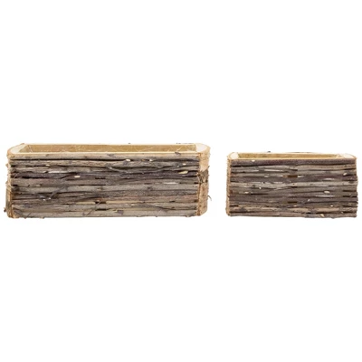 Northlight Wooden Log And Twig Flower Box Planters - 11.75" - Set Of 2 6 Northlight Wooden Log And Twig Flower Box Planters - 11.75" - Set Of 2 - Image 4