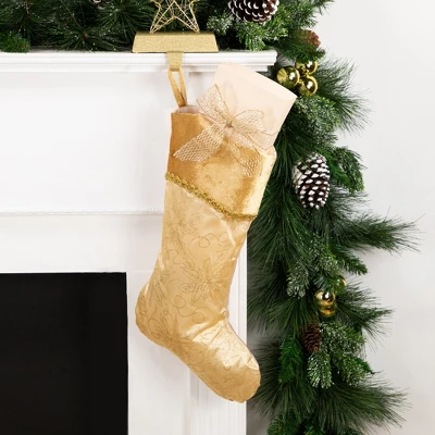 Northlight 20" Gold Glittered Poinsettia Christmas Stocking 3 Northlight 20" Gold Glittered Poinsettia Christmas Stocking