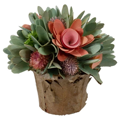 Northlight 7.75" Pink And Green Wooden Floral Artificial Potted Centerpiece 5 Northlight 7.75" Pink And Green Wooden Floral Artificial Potted Centerpiece - Image 3
