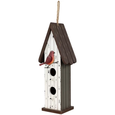 Northlight Wooden Birdhouse With Metal Bird Wall Decoration - 14.5" - Antique White 6 Northlight Wooden Birdhouse With Metal Bird Wall Decoration - 14.5" - Antique White - Image 4