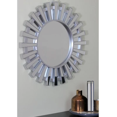 Northlight 25.5" Matte Silver Sunburst Round Wall Mirror 3 Northlight 25.5" Matte Silver Sunburst Round Wall Mirror