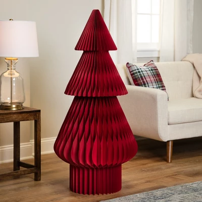 Northlight Tall Foldable Accordion Honeycomb Paper Christmas Tree - 4' - Red 3 Northlight Tall Foldable Accordion Honeycomb Paper Christmas Tree - 4' - Red
