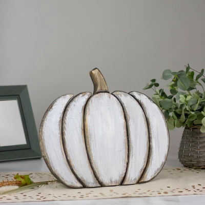 Northlight 13.75 White Wooden Pumpkin Fall Harvest Decoration 3 Northlight 13.75 White Wooden Pumpkin Fall Harvest Decoration