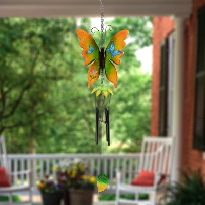 Northlight 15.75" Orange And Green Metal Butterfly Outdoor Garden Windchime 3 Northlight 15.75" Orange And Green Metal Butterfly Outdoor Garden Windchime