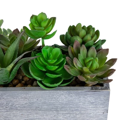 Northlight 12" Mixed Succulent Artificial Plants In Wooden Planter - Green/Gray 5 Northlight 12" Mixed Succulent Artificial Plants In Wooden Planter - Green/Gray - Image 3