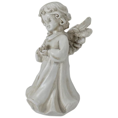 Northlight 6.5" Angel Girl Holding Flower Outdoor Garden Statue 6 Northlight 6.5" Angel Girl Holding Flower Outdoor Garden Statue - Image 4