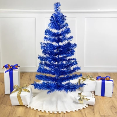 Northlight Artificial Tinsel Christmas Tree - 3' - Blue - Unlit 3 Northlight Artificial Tinsel Christmas Tree - 3' - Blue - Unlit