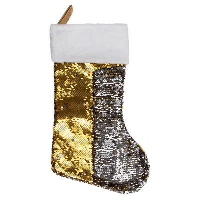 Northlight 19" Gold And Silver Sequin Christmas Stocking With White Faux Fur Cuff 3 Northlight 19" Gold And Silver Sequin Christmas Stocking With White Faux Fur Cuff - Image 2