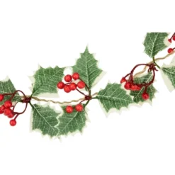 Northlight 3" X 3.25' Pre-Lit Holly And Berry Christmas Garland, Warm White LED Lights