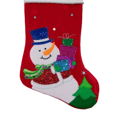 Northlight 20.5" Red And White Embroidered Snowman With Glitter Christmas Stocking 6 Northlight 20.5" Red And White Embroidered Snowman With Glitter Christmas Stocking - Image 4