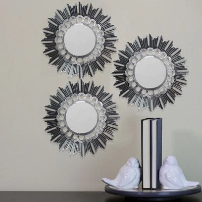 Northlight Set Of 3 Floral Sunburst Brushed Silver Round Mirrors 9.5" 3 Northlight Set Of 3 Floral Sunburst Brushed Silver Round Mirrors 9.5"