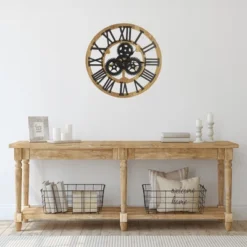 Northlight 24" Roman Numeral Battery Operated Round Wall Clock With Cogs