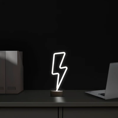 Northlight 11.5" Battery Operated Neon Style LED Lightening Bolt Table Light - White 4 Northlight 11.5" Battery Operated Neon Style LED Lightening Bolt Table Light - White - Image 2