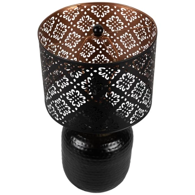 Northlight Round Iron Table Lamp With Laser-Cut Floral Shade - 19" - Black And Copper 4 Northlight Round Iron Table Lamp With Laser-Cut Floral Shade - 19" - Black And Copper - Image 2