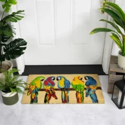 Northlight Toffee And Multicolor Parrots Coir Outdoor Doormat 18" X 30"