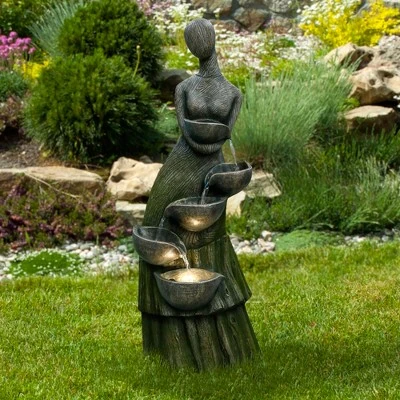 Northlight 39" Lighted Modern Faceless Woman Tiered Outdoor Garden Water Fountain 3 Northlight 39" Lighted Modern Faceless Woman Tiered Outdoor Garden Water Fountain