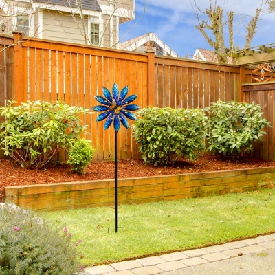 Northlight Blue Flower With Butterfly Outdoor Pinwheel Garden Stake - 4' 3 Northlight Blue Flower With Butterfly Outdoor Pinwheel Garden Stake - 4'