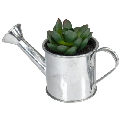 Northlight 4" Tropical Rose Succulent In Water Can Artificial Potted Plant - Green/Silver 5 Northlight 4" Tropical Rose Succulent In Water Can Artificial Potted Plant - Green/Silver - Image 3