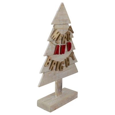 Northlight Wooden Tree "Merry And Bright" Christmas Decoration - 23" - Gold And Red 4 Northlight Wooden Tree "Merry And Bright" Christmas Decoration - 23" - Gold And Red - Image 2