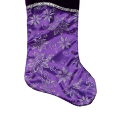 Northlight 20" Purple And Silver Glittered Floral Christmas Stocking With Shadow Velveteen Cuff -Home decor GUEST a9465183 3fef 4274 b051 b817b780969e