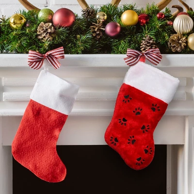 Northlight Traditional Christmas Stocking With Black Paw Prints - 14"- Red And White 3 Northlight Traditional Christmas Stocking With Black Paw Prints - 14"- Red And White