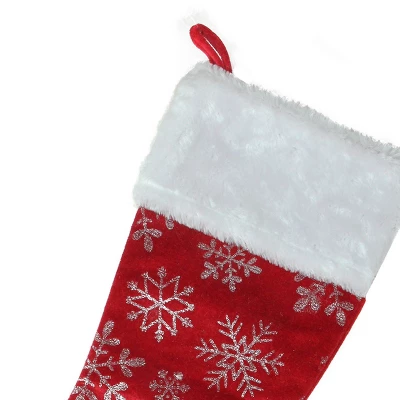 Northlight 20-Inch Red And Silver Glitter Snowflakes Christmas Stocking With A Faux Fur Accent 4 Northlight 20-Inch Red And Silver Glitter Snowflakes Christmas Stocking With A Faux Fur Accent - Image 2