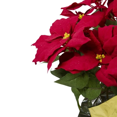 Northlight 28" Red Artificial Christmas Poinsettia With Gold Wrapped Pot 3 Northlight 28" Red Artificial Christmas Poinsettia With Gold Wrapped Pot