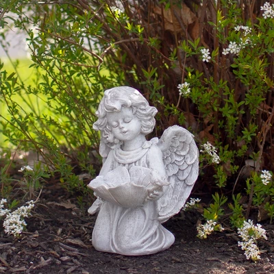 Northlight 9" Kneeling Angel With Flower Bird Feeder Outdoor Garden Statue 3 Northlight 9" Kneeling Angel With Flower Bird Feeder Outdoor Garden Statue
