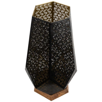 Northlight Laser-Cut Leaf Pattern Iron Table Lamp With Wood Base - 16.5" - Black And Gold 4 Northlight Laser-Cut Leaf Pattern Iron Table Lamp With Wood Base - 16.5" - Black And Gold - Image 2