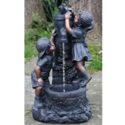 Northlight 29" Children At The Water Pump Well Outdoor Patio Garden Fountain - Black/Bronze