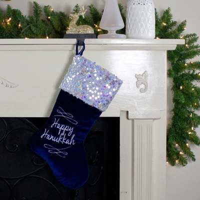 Northlight 19" Navy Blue And Silver Embroidered Happy Stocking With Sequin Cuff 3 Northlight 19" Navy Blue And Silver Embroidered Happy Stocking With Sequin Cuff